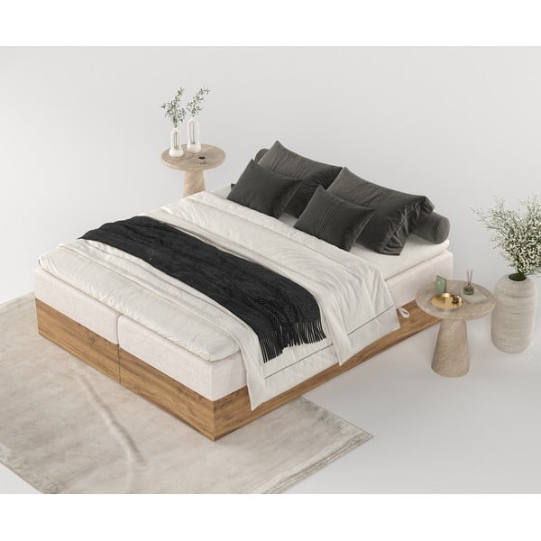 Pat boxspring bej/în culoare naturală cu spațiu de depozitare 160x200 cm Faro – Maison de Rêve-image-3