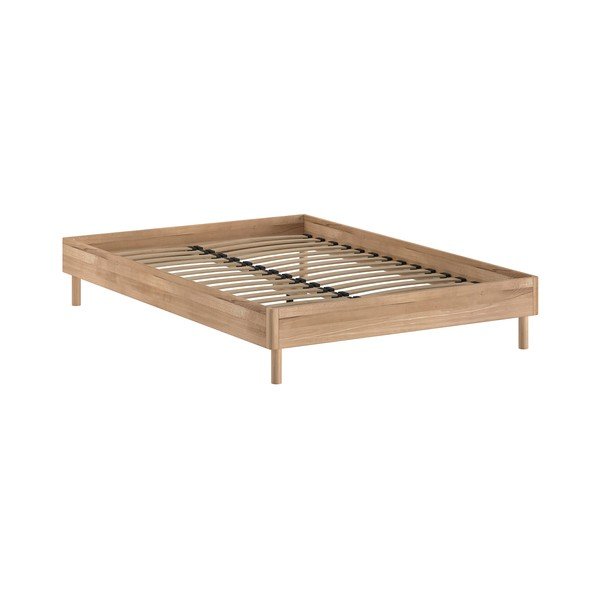Pat matrimonial în culoare naturală din lemn de stejar fără tăblie cu somieră 140x200 cm Forrest – Vipack
