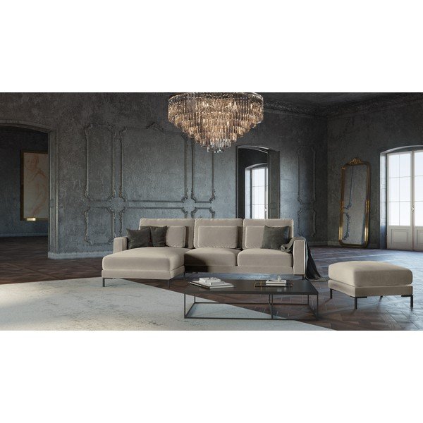 Taburet cu tapițerie de catifea Interieur 86 Seine, bej-image-1