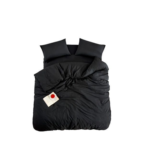 Lenjerie de pat neagră pentru pat dublu, extinsă cu cearceaf inclus, cu 4 piese 200x220 cm Classic – Mila Home