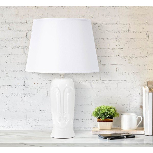 Veioză albă din ceramică cu abajur textil (înălțime 46 cm) Statua – Mauro Ferretti-image-1