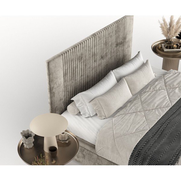 Pat matrimonial bej tapițat cu spațiu de depozitare 200x200 cm Mavel – Maison de Rêve-image-1