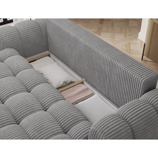 Canapea gri extensibilă cu tapițerie din catifea reiată  256 cm Cotonn – ELTAP-image-4