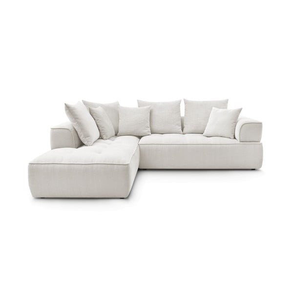 Colțar bej cu tapițerie din chenille (cu colț pe partea stângă/în formă de ”L”) Whesley – Bobochic Paris