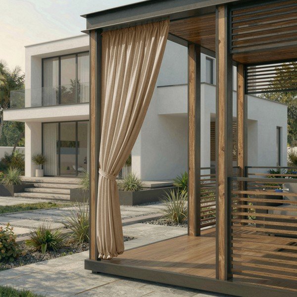 Draperie bej dimout (semi-opacă)/pentru exterior Calisto – Filumi-image-1