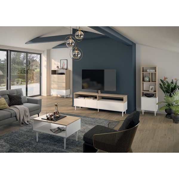 Măsuță de cafea albă cu blat cu aspect de stejar 80x47 cm Horizon - TemaHome -image-1