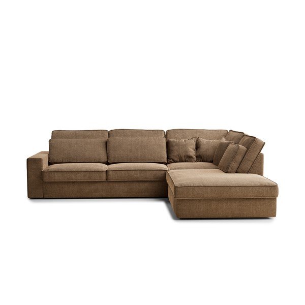 Colțar maro deschis cu tapițerie din chenille (cu colț pe partea dreaptă/în formă de ”L”) Kirou – Maison de Rêve