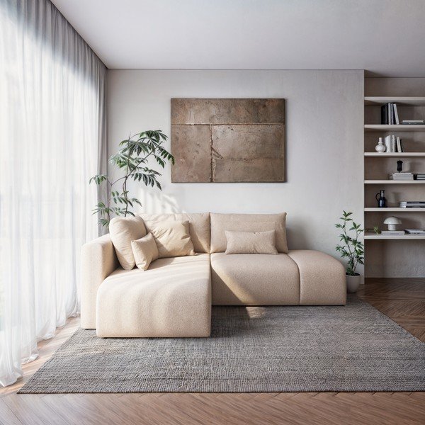 Colțar bej extensibil, cu spațiu de depozitare (cu colț pe partea stângă /cu șezlong) Lumine – Ghado-image-1