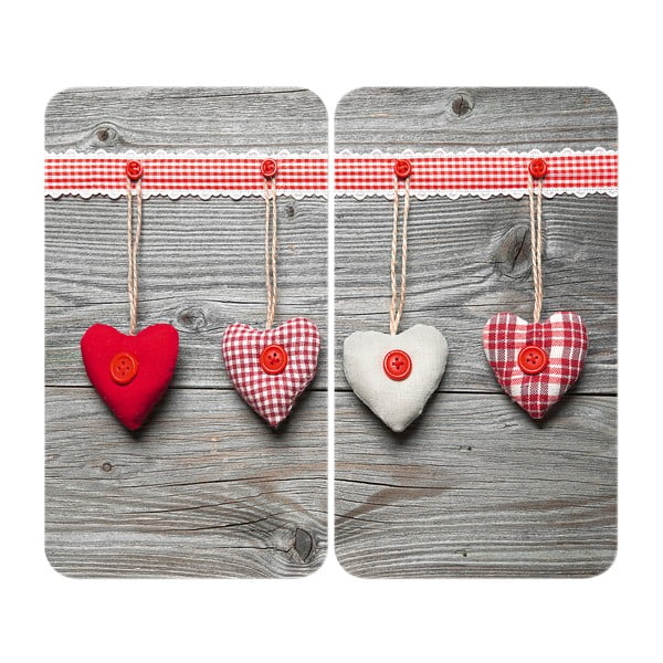 Set 2 protecții din sticlă pentru aragaz Wenko Heart, 52 x 30 cm