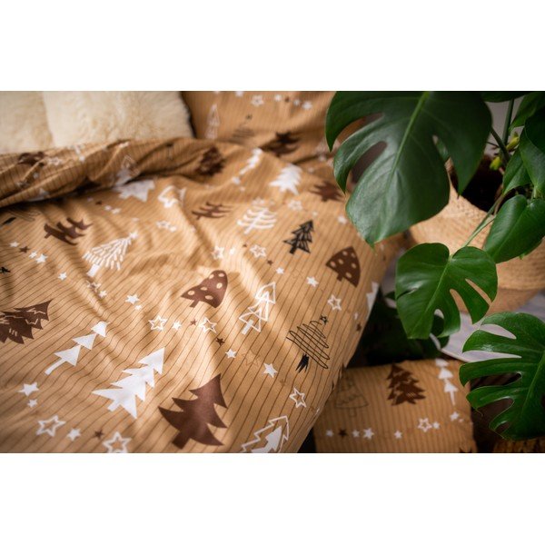 Lenjerie de pat din bumbac pentru pat de o persoană Cotton House Trees, 140 x 200 cm, maro-image-3