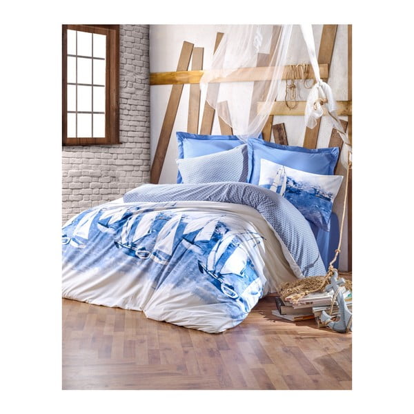 Lenjerie de pat cu cearșaf din bumbac Materro Samilo, 160 x 220 cm