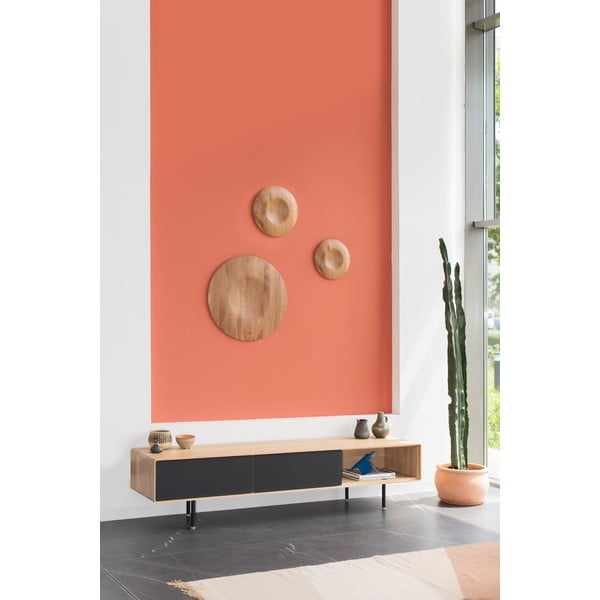 Masă TV neagră/în culoare naturală din lemn masiv de stejar 200x48 cm Fina – Gazzda-image-3