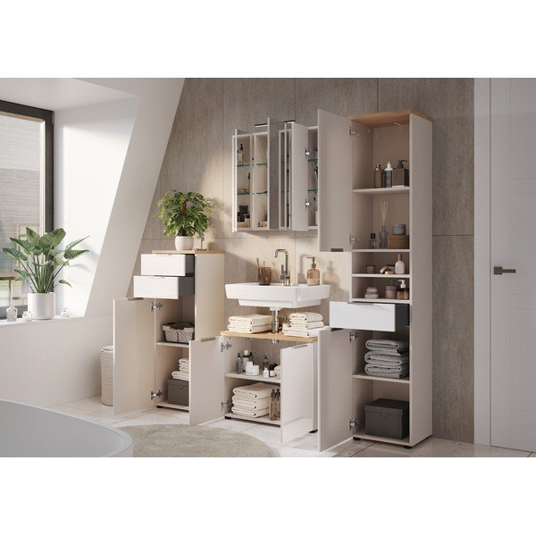 Dulap de baie crem înalt/îngust cu aspect lucios 39x190 cm Tavira – Germania-image-4