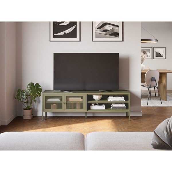 Comodă TV verde din metal 160x50x35 cm Fayna – Marckeric-image-1