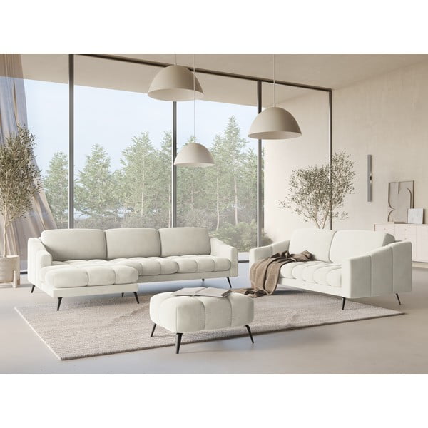 Colțar crem cu tapițerie din catifea (cu colț pe partea stângă) Nalu – Makamii-image-1