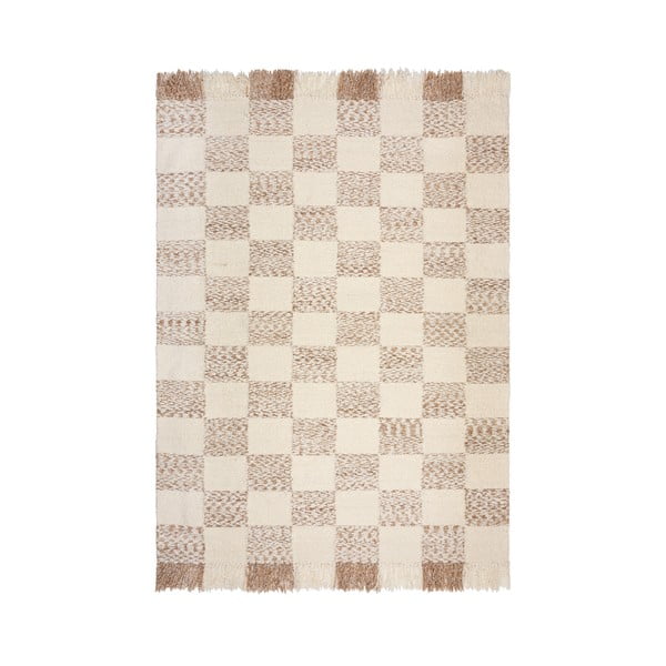 Covor crem/în culoare naturală țesut manual din amestesc de lână 160x230 cm Eric Checkboard – Flair Rugs