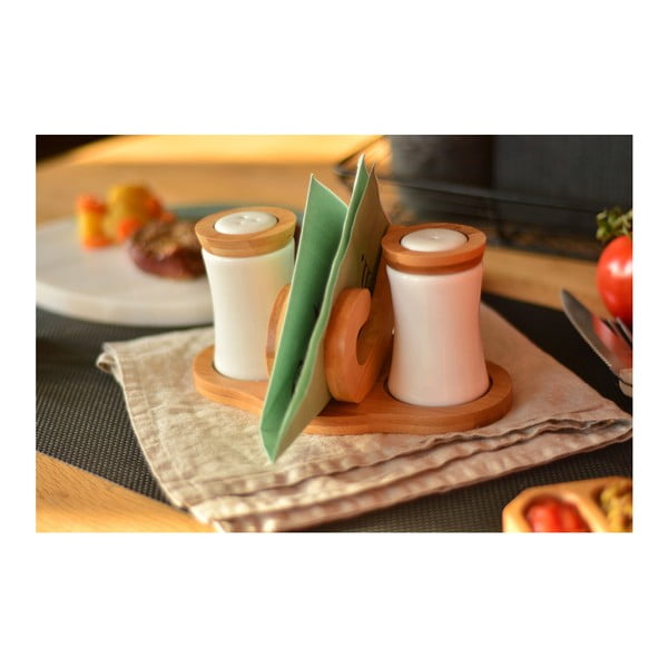 Solniță și piperniță cu suport din bambus Bambum Chava-image-1