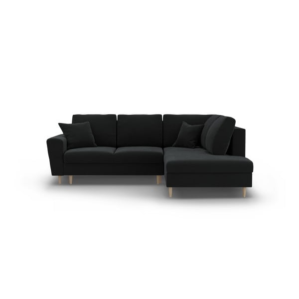 Colțar negru extensibil, cu spațiu de depozitare cu tapițerie din catifea (cu colț pe partea dreaptă-în formă de ”L”) Kyoto – Cosmopolitan Design