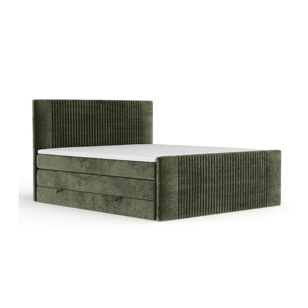 Pat boxspring verde închis cu spațiu de depozitare 200x200 cm Bergamo – Maison de Rêve