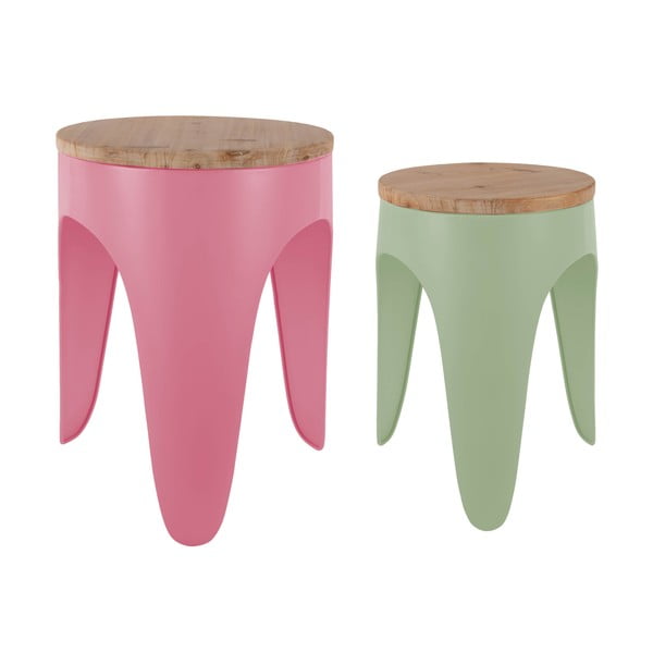 Scaune tip taburet verzi/roz 2 buc. din metal Double Funky – Leitmotiv