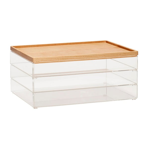 Set 3 cutii transparente de depozitare cu capac din lemn de stejar Hübsch Eluf