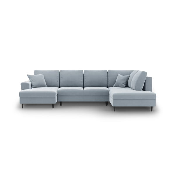 Colțar albastru deschis extensibil, cu spațiu de depozitare cu tapițerie din catifea (cu colț pe partea dreaptă-în formă de "U") Kyoto – Cosmopolitan Design