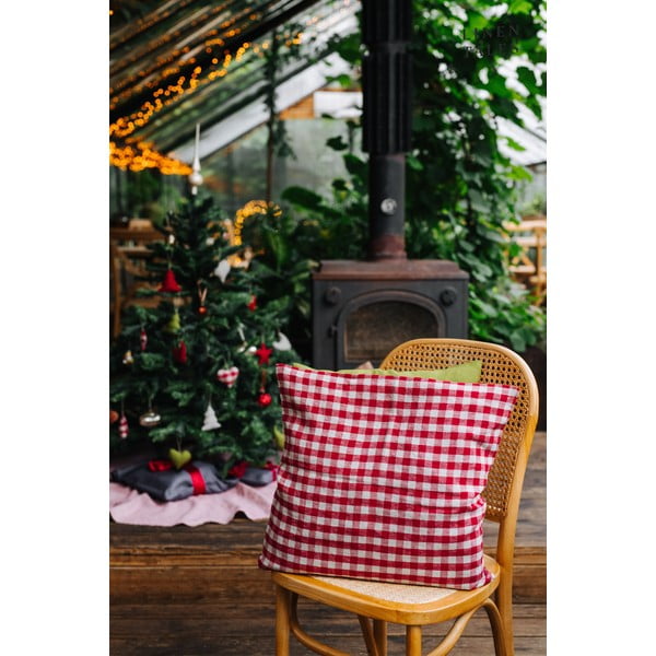 Față de pernă din in 50x50 cm Red Gingham – Linen Tales-image-3
