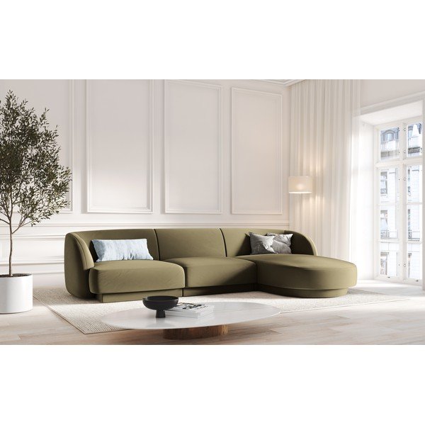 Colțar verde cu tapițerie din catifea (colț pe partea dreaptă) Miley  – Micadoni Home-image-1