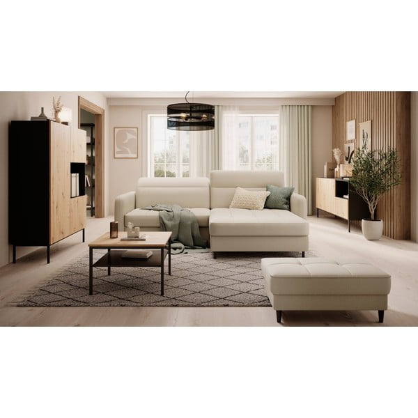 Colțar bej extensibil/cu spațiu de depozitare cu tapițerie din catifea (cu colț pe partea dreaptă/cu șezlong) Gomsi – ELTAP-image-1