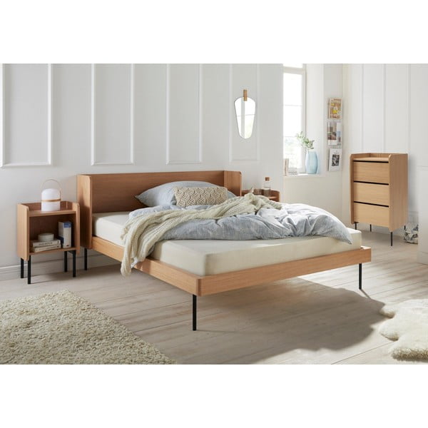 Pat dublu cu aspect de lemn de stejar 160x200 cm Wrap - Bonami Selection-image-1