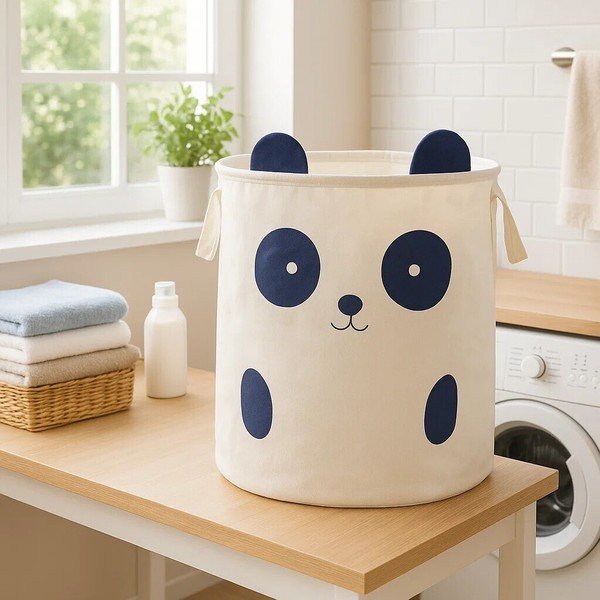 Coș de jucării pentru copii alb din material textil ø 38x48 cm Mimo Panda Face – Premier Housewares-image-4