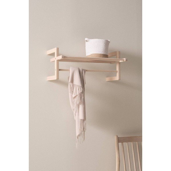 Cuier de perete în culoare naturală deschisă cu raft din lemn de pin 70 cm Eddison – Jotex-image-1