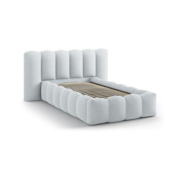 Pat gri deschis tapițat cu spațiu de depozitare cu somieră 90x200 cm Lupine – Micadoni -image-2