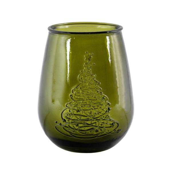 Vaza verde din sticlă cu motiv de Crăciun Ego Dekor Arbol de Navidad, înălțime 13 cm