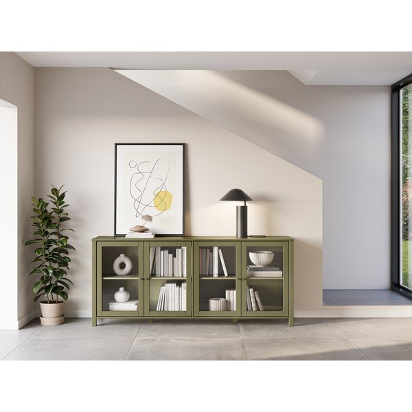 Vitrină verde din lemn de pin 186x80x40 cm Alessandra – Marckeric-image-1