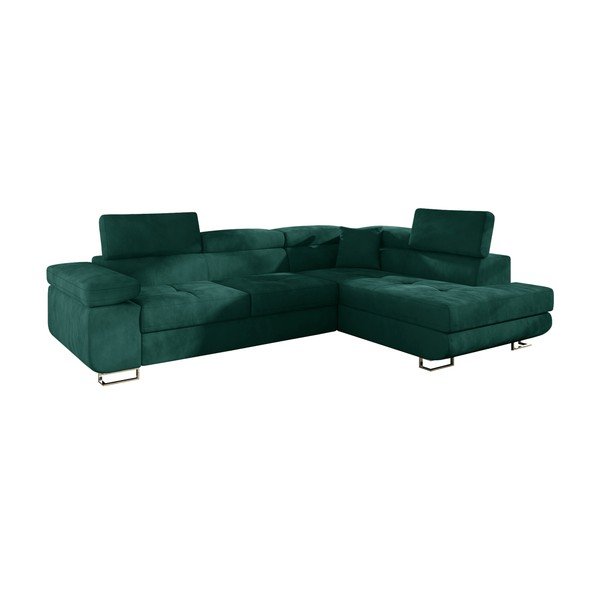 Colțar verde extensibil/cu spațiu de depozitare cu tapițerie din catifea (cu colț pe partea dreaptă/în formă de ”L”) Anton – ELTAP-image-2