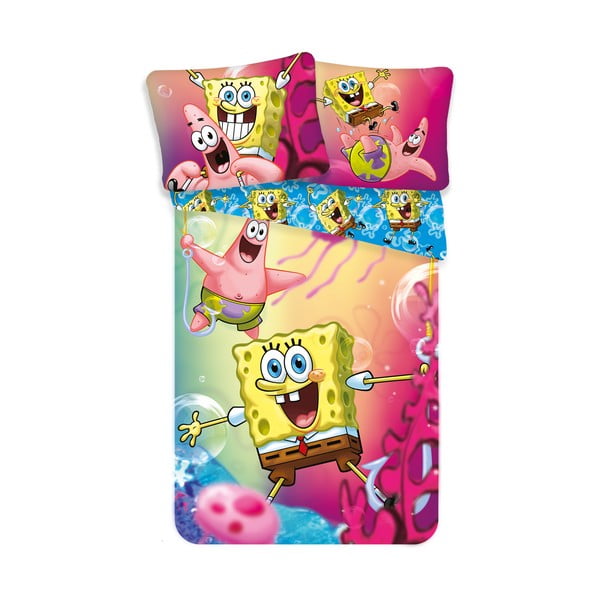 Lenjerie de pat pentru copii din bumbac pentru pat de o persoană 140x200 cm Sponge Bob – Jerry Fabrics