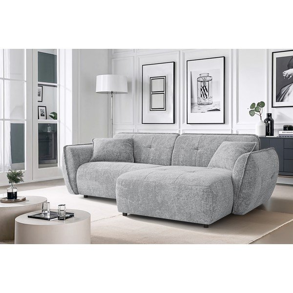 Colțar gri deschis cu tapițerie din chenille (cu colț pe partea dreaptă/cu șezlong) Nelia – Ropez-image-1