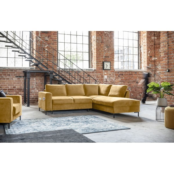 Colțar galben extensibil cu tapițerie din catifea (cu colț pe partea dreaptă) Lofty Lilly – Miuform-image-3