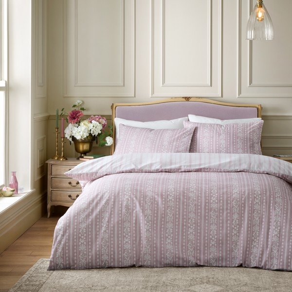 Lenjerie de pat albă-roz pentru pat dublu/extinsă 230x220 cm Regency Stripe – Catherine Lansfield-image-1