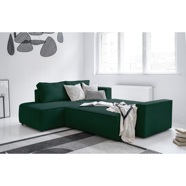 Colțar verde închis extensibil cu tapițerie din catifea reiată  (cu colț pe partea stângă ) Brave Dave – Miuform-image-4