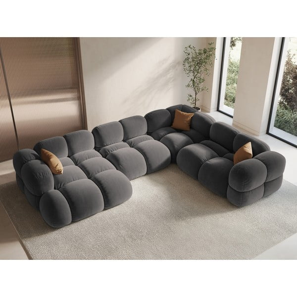 Colțar gri cu tapițerie din catifea (cu colț pe partea dreaptă/în formă de "U") Loretto – Cosmopolitan Design-image-1