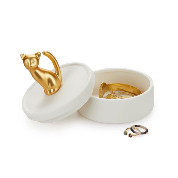 Recipient din porțelan pentru bijuterii Balvi Cat, alb-image-2