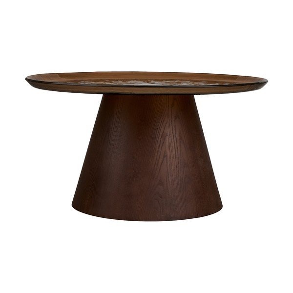 Măsuță de cafea maro închis rotundă cu blat din sticlă ø 80 cm Orvieto – House Nordic-image-3