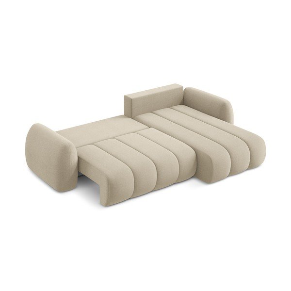 Colțar maro deschis extensibil/cu spațiu de depozitare cu tapițerie din țesătură bouclé (cu colț pe partea dreaptă/cu șezlong) Pele – Makamii-image-4