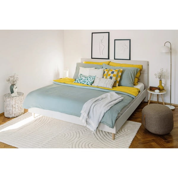 Pat matrimonial 180x200 cm bej tapițat cu somieră Elyna – Bobochic Paris-image-1