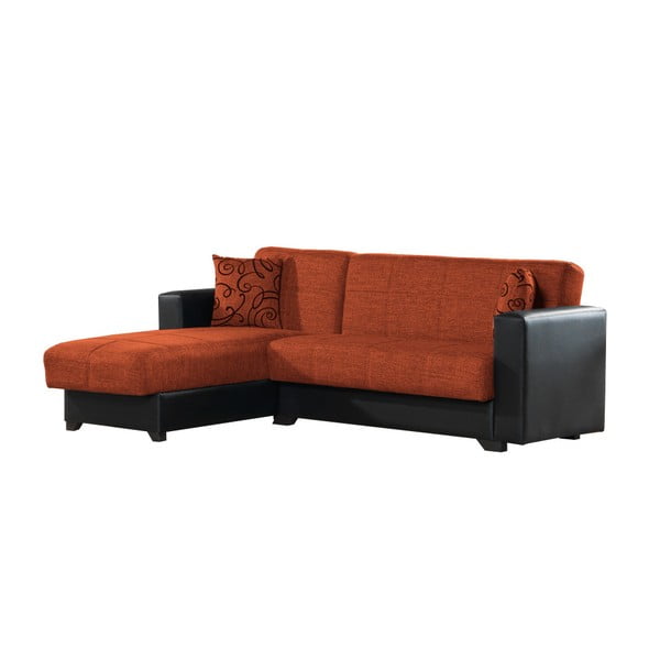 Canapea colț extensibilă cu spaţiu de depozitare, Esidra Chaise Longue, portocaliu - negru
