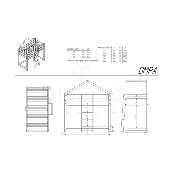 Pat supraetajat din lemn de pin, în formă de căsuță Adeko Mila DMPA, 80 x 180 cm-image-3