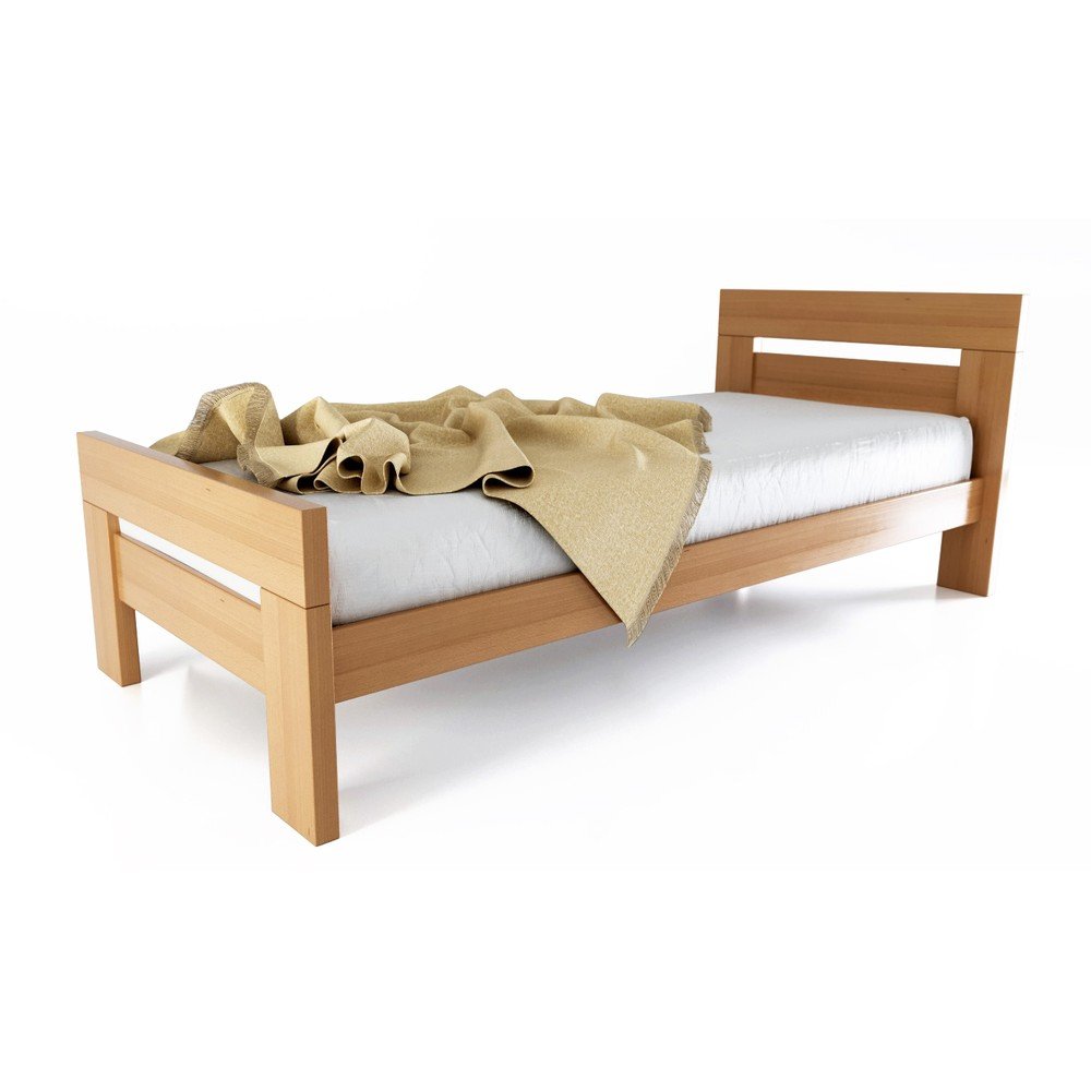 Pat matrimonial în culoare naturală din lemn de fag cu somieră 180x200 cm Fiorentino – B.E.S.