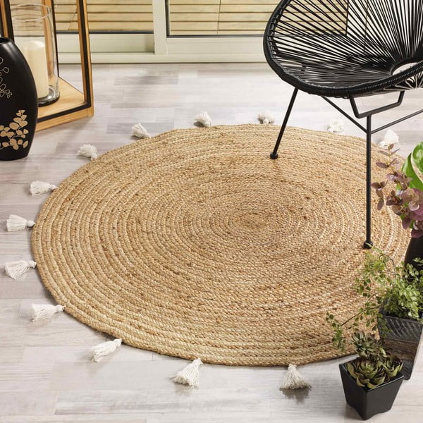 Covor alb-natural rotund ø 120 cm Shira – douceur d'intérieur-image-1